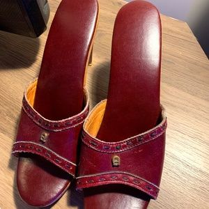 COPY - Vintage Italian Wooden Heels- Burgundy/ Red